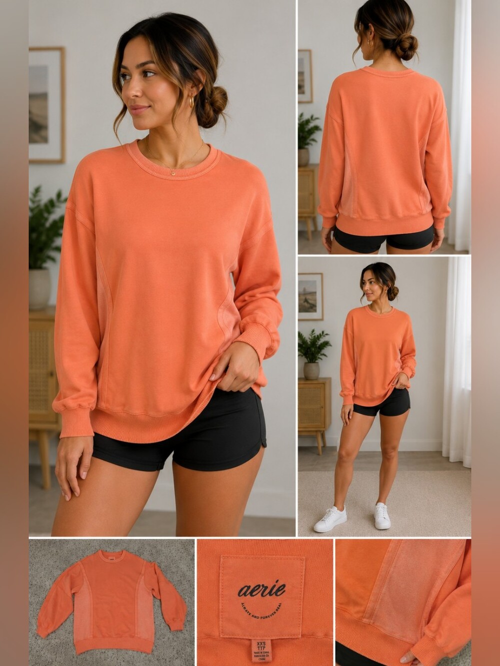 Aerie Oversized Crewneck Sweatshirt – Coral Orange – XXS